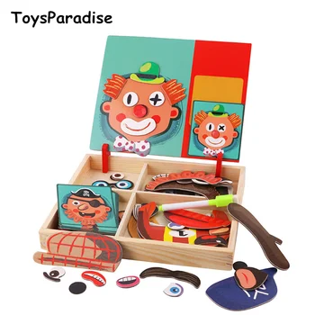 

Baby Toys Magnetic Puzzles Wooden Box Baby/Princess/Vehicle/Baby Dress Changing Jigsaw Drawing Board Educational WoodenToys Gift