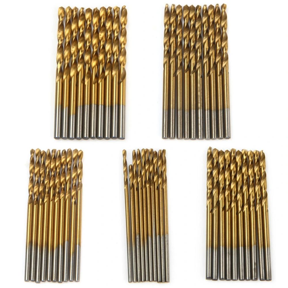 50Pcs in 1 Set High Speed Steel Ti coated Straight Shank Twist Drill