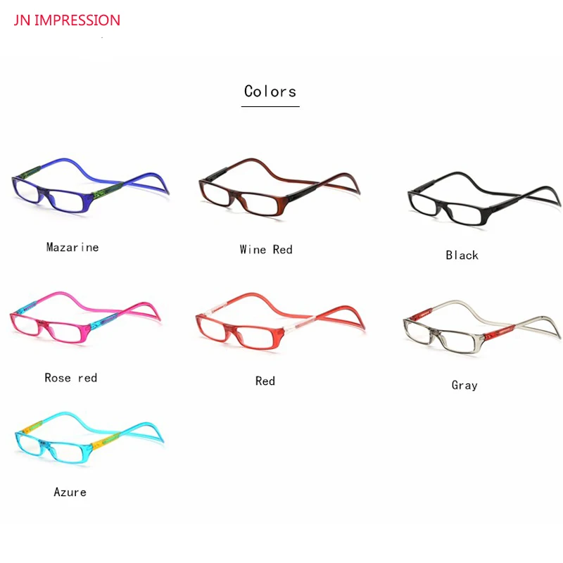 

JN IMPRESSION Magnetic Reading Glasses Men Women Clear Colorful Adjustable Hanging Neck presbyopic glasses +1.25 1.75 2.25 2.75