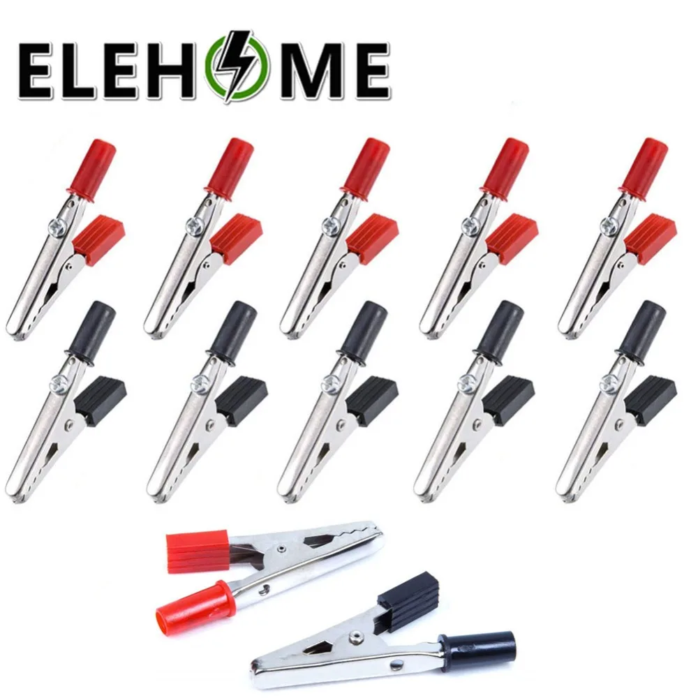 10pcs 52mm Length Crocodile Clips Insulated Plastic Handle Cable Lead