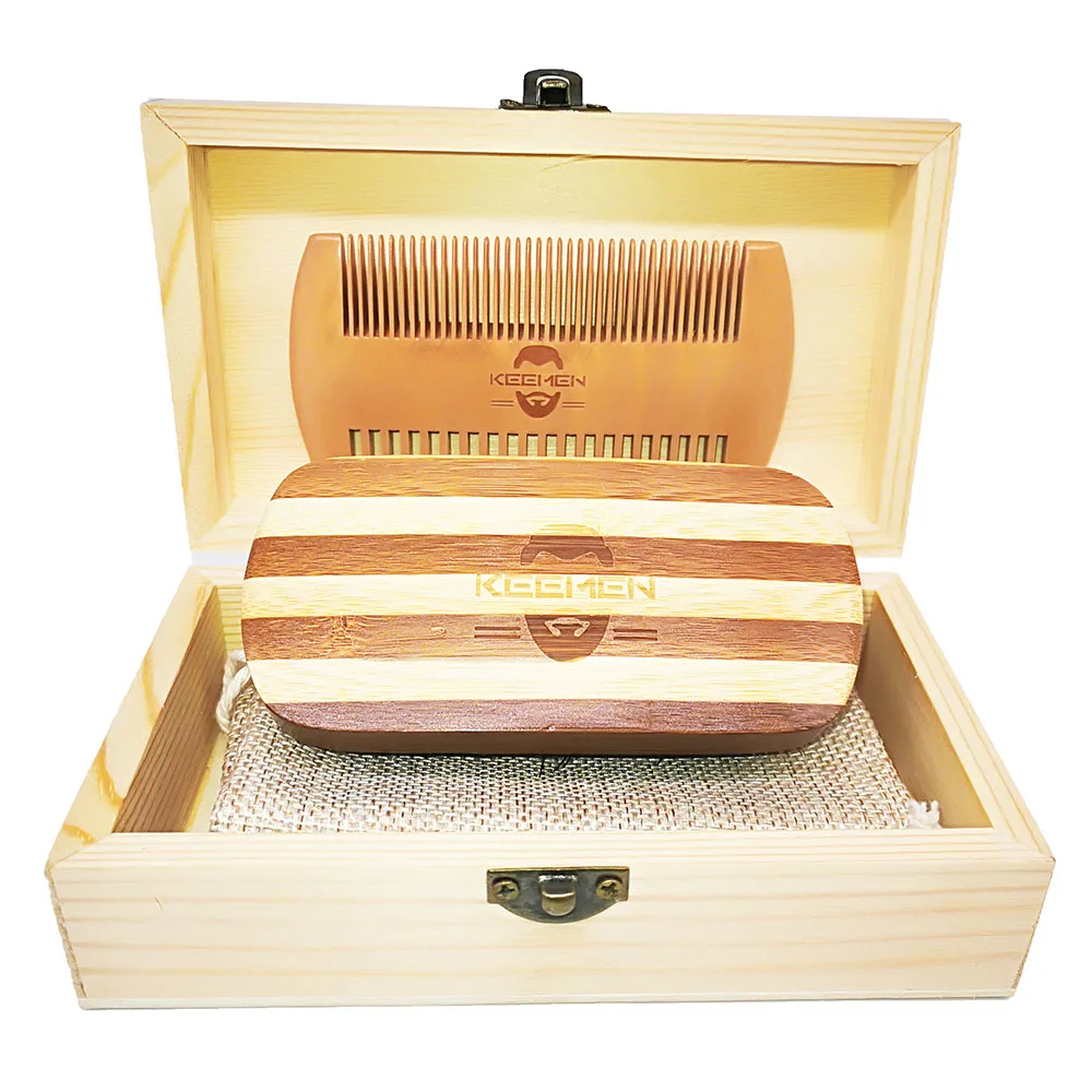 100 шт. индивидуальный логотип бамбука, борода кисти кабана щетиной и тонкой и грубые зубы деревянные расчески подарочная коробка и льняной