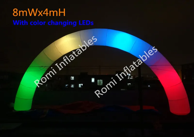 Free shipping 8mWx4mH LED lighting inflatable arch color changing LED