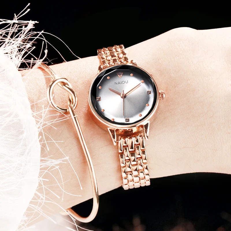 Новые женские часы NAIDU из розового золота, женские часы-браслет, Женские кварцевые наручные часы, повседневные женские часы reloj mujer kol saati