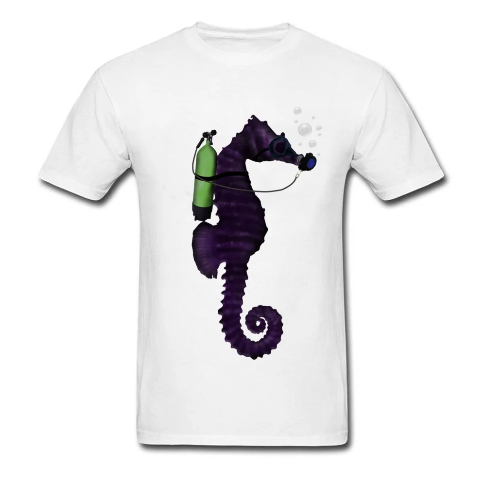 SCUBA SEAHORSE 100% Cotton Tshirts for Men Short Sleeve Funny Tops T Shirt Cheap VALENTINE DAY Crew Neck Tops Shirts Design SCUBA SEAHORSE white
