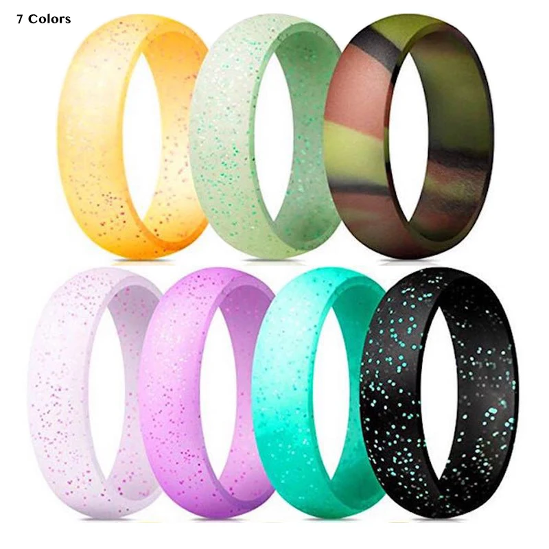 

7 Colors Women Silicone Ring Glitter Engagement Wedding Sports Yoga Finger Couple Rings Size 5 6 7 8 9