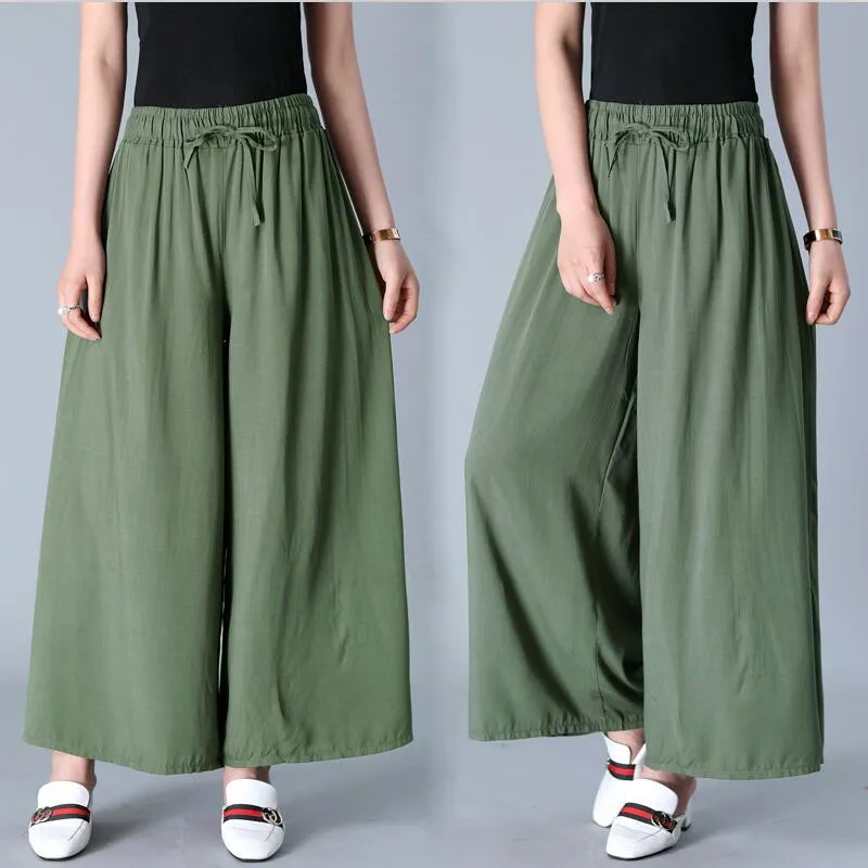 

Large Size Women Summer Thin Cotton Long Pants Casual Loose Wide Leg Trousers Female Solid Vintage Oversized Pantalon