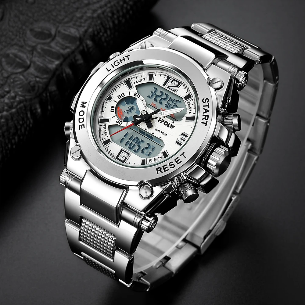 HPOLW мужские спортивные часы с хронографом, военные цифровые многофункциональные наручные часы, новые стальные часы Montre Homme Erkek Saat