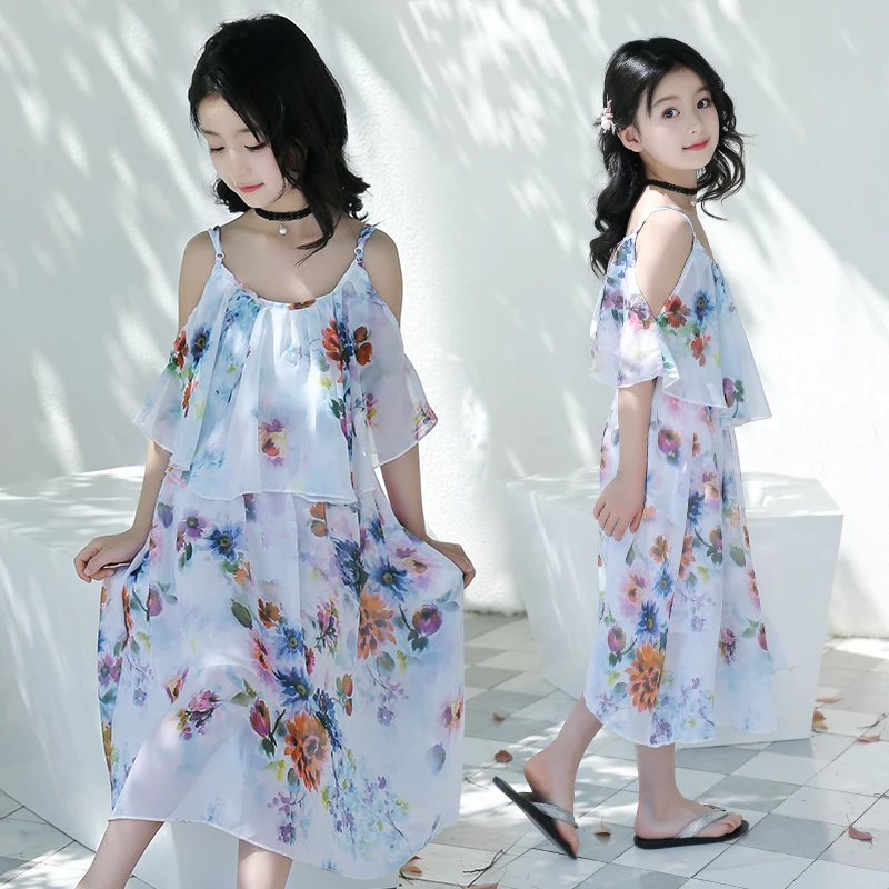 

Beach Summer 2020 Casual Flower Princess Teenage Kid Dresses Floral Children Toddler Girls Dress Girl Filles Vestido Party