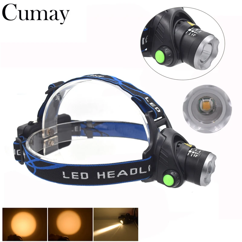 

2000 Lumens Warm White LED Headlamp Headlight XPE linterna cabeza 3 Mode Torch Head 18650 Zoomable Camping lampe frontale
