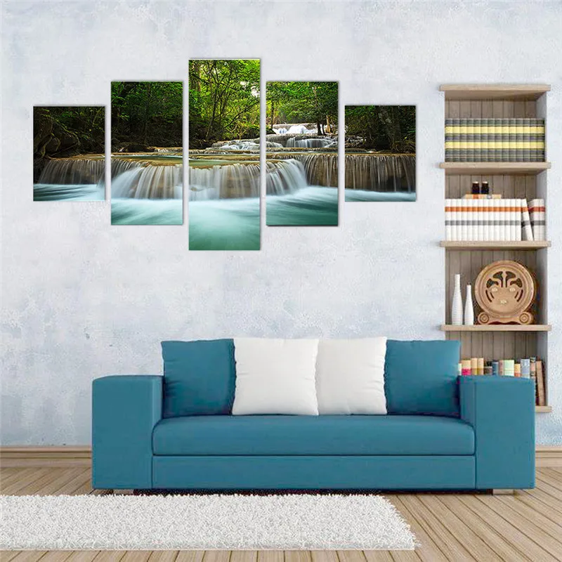 

5 Panel Home Living Room Decoration Waterfall Painting Canvas Print Painting Large Canvas Art Unframed Combined Oil Picture