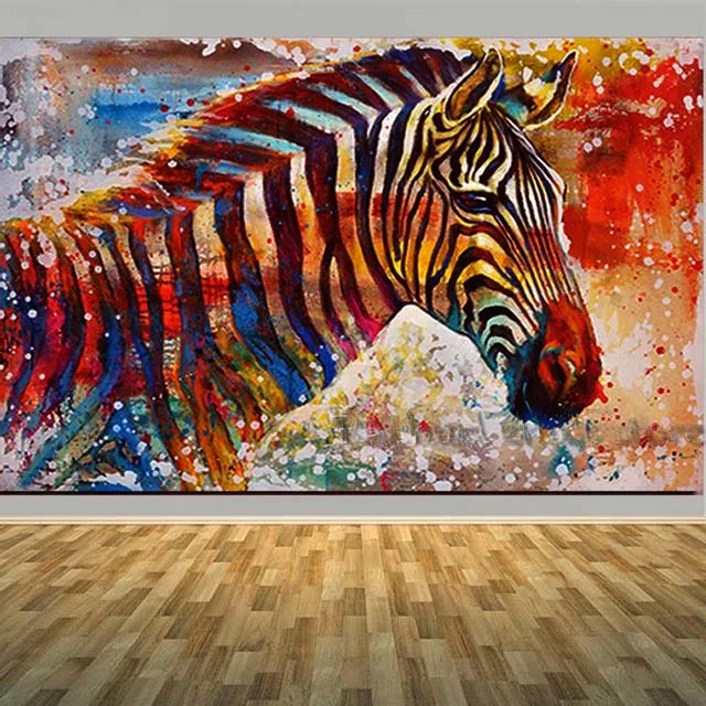 

Large Handpainted Modern Abstract Colorful Zebra Oil Painting On Canvas Zebra Animal Art Wall Picture For Living Room Home Decor