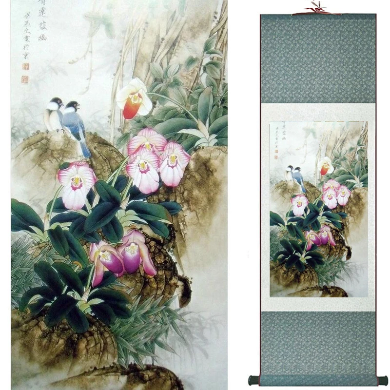 Traditional silk art painting birds and Water lily Chinese Art Painting Home Office Decoration painting2019071932 | Дом и сад