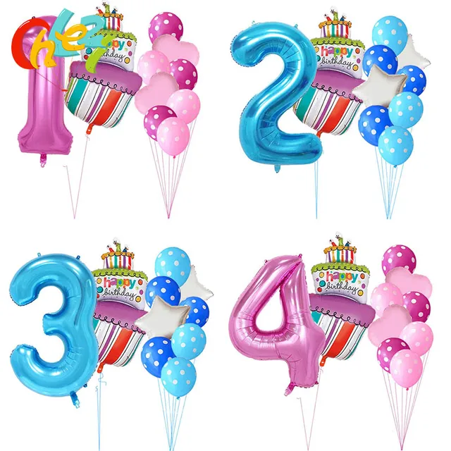 40 Inch Pink Blue Number 1 2 3 4 5 Year Birthday Cake Balloons Baby