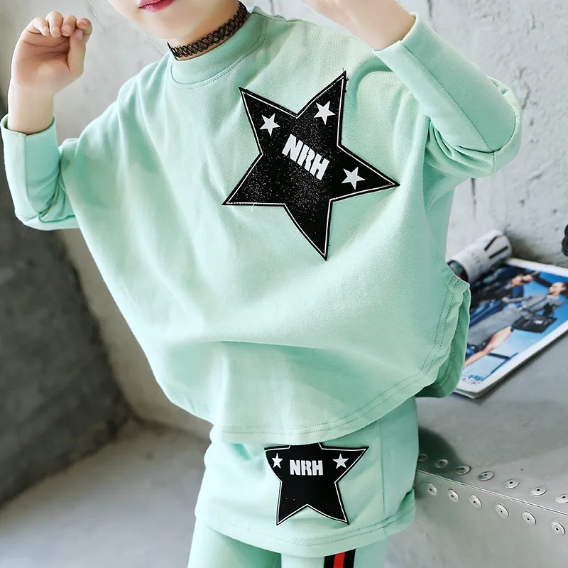 

Children's Garment Girl Suit 2017 New Pattern Spring Clothes Children Leisure Time Motion Five-pointed Star Jacket + Culotte