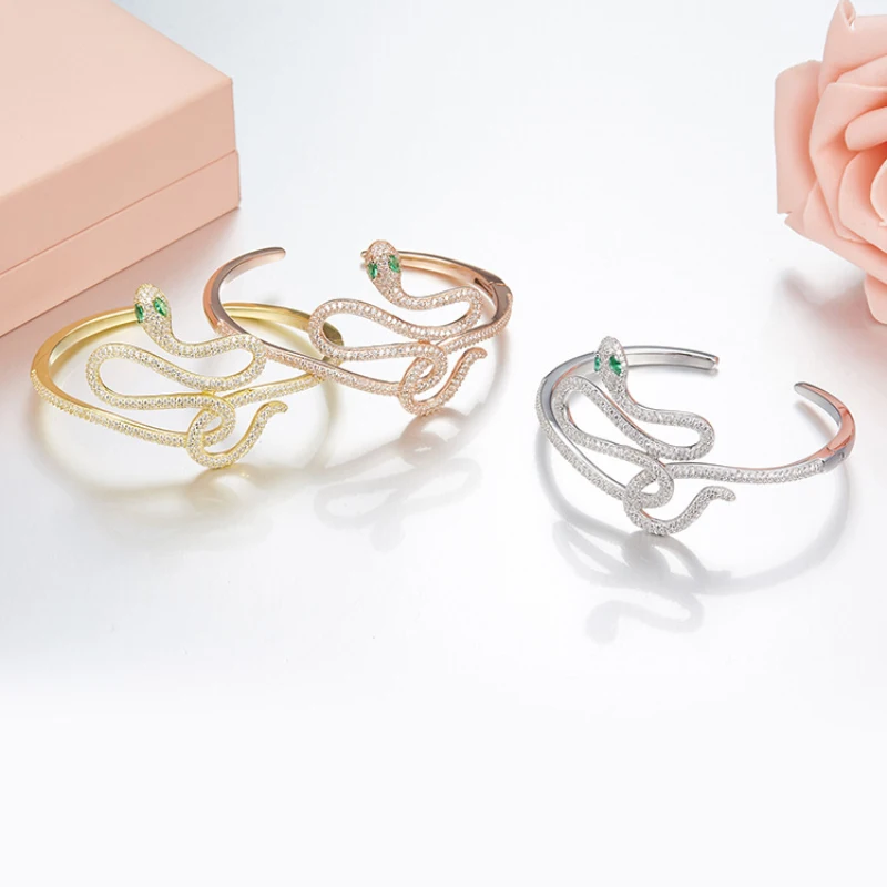 

S925 Sterling Silver Inlay Zircon Snake Bracelet Fashion Jewelry Fits Monaco Jewelry with Women Party Gifts