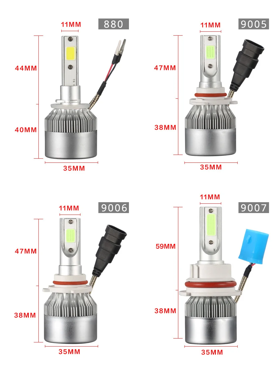 2x H7 светодиодный H11 H4 Hi/короче спереди и длиннее сзади) H1 H3 H8 HB1 HB3 HB4 HB5 PS24W HIR2 H13 H16 H27 9005 Автомобильные фары 3000K 4300K 6000K 8000K COB C6