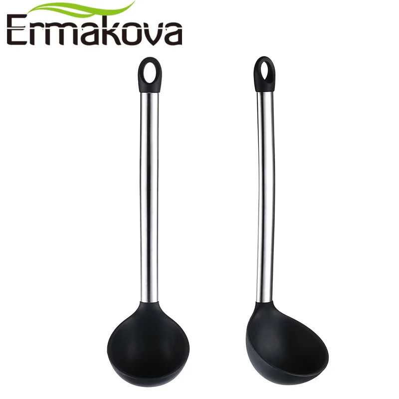 ERMAKOVA Silicone Pasta Fork Turner Spatula Ladle Cooking Spoon Stainless Steel Handle Kitchen Cooking Utensil Set ERMAKOVA Silicone Pasta Fork Turner Spatula Ladle Cooking Spoon Stainless Steel Handle Kitchen Cooking Utensil Set