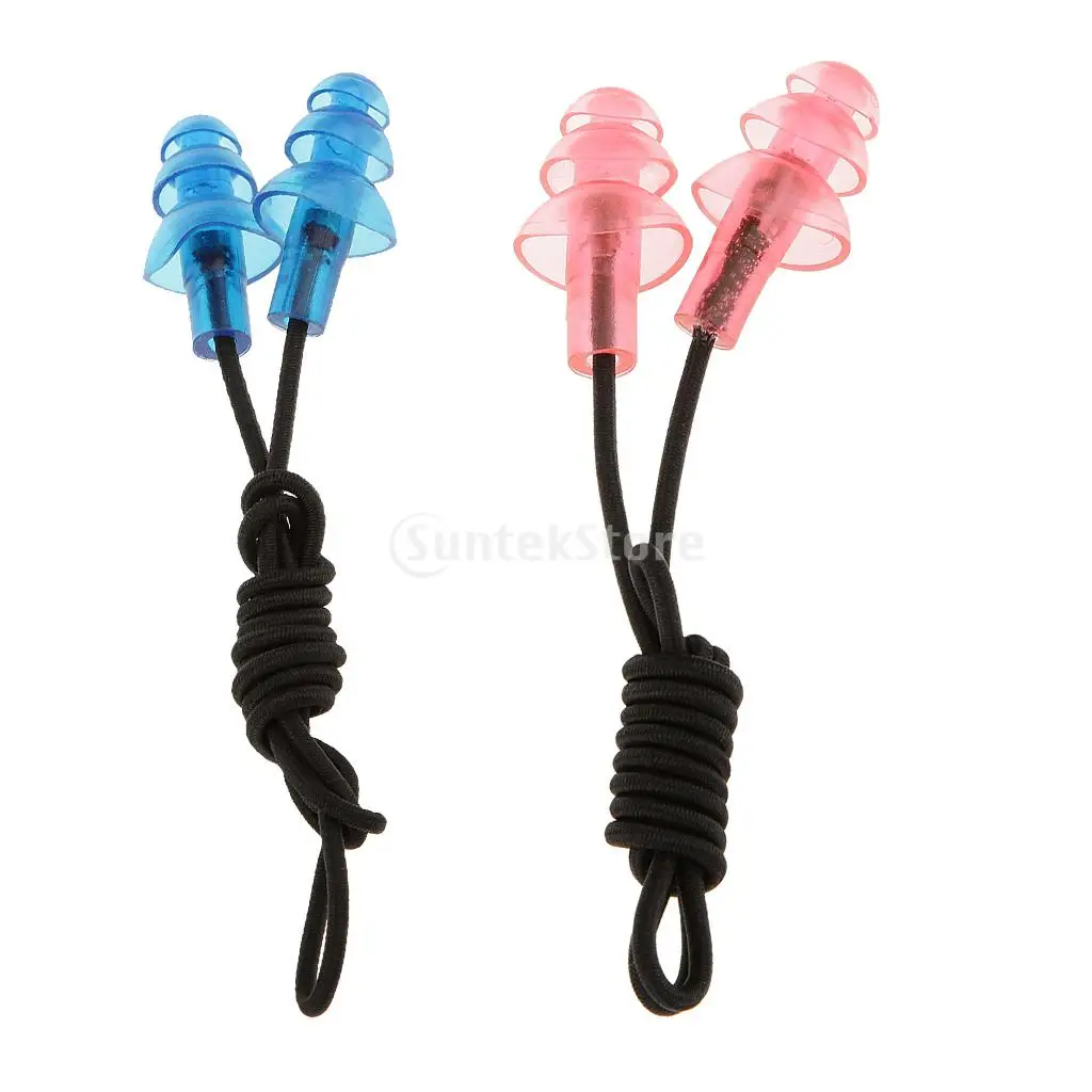 1 Pair Soft Silicone swimming Ear Protection Plugs with String Cord in