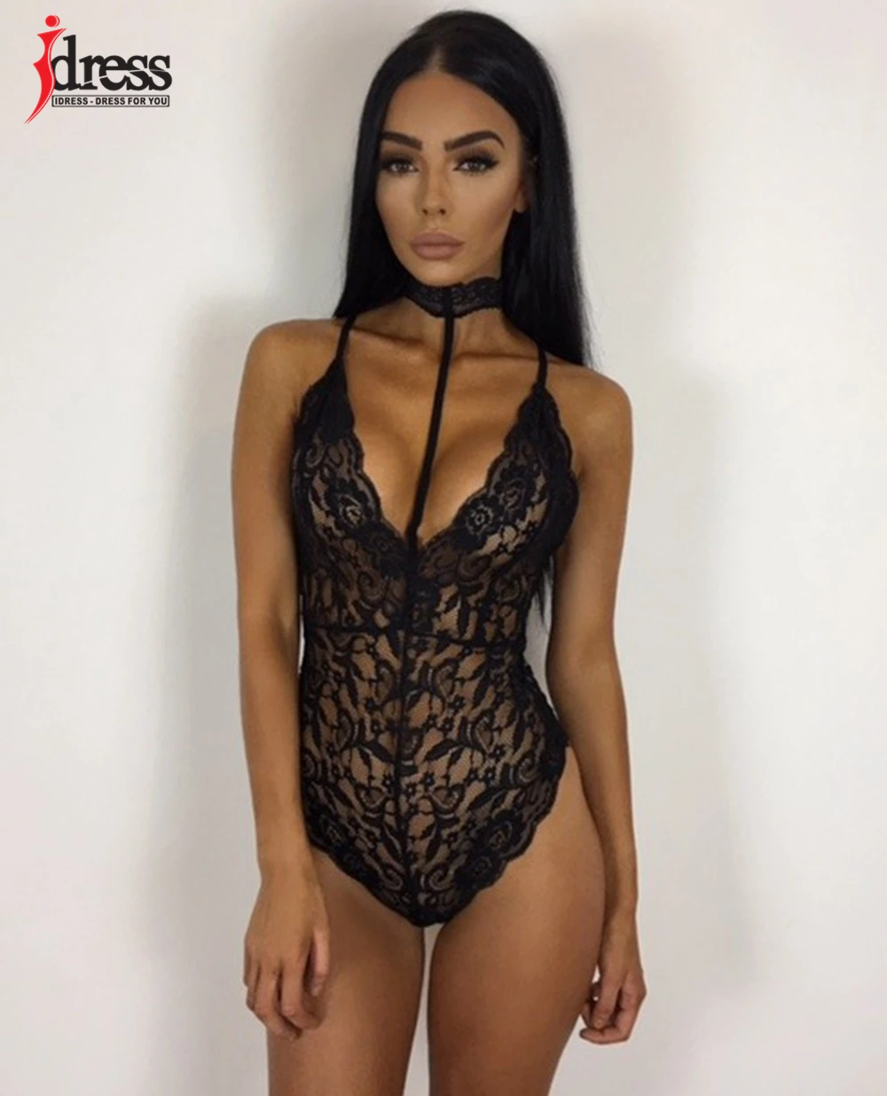 Sexy Women Lace Bodysuit 2017 Summer Crochet See Through Straps Deep V Neck Halter Bodycon Jumpsuit Backless Bandage Bodysuits (7)