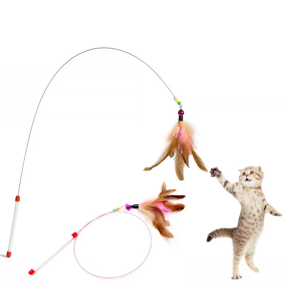 

88cm Feather Stick Toy For Cat With Small Bell Steel Wire Feather Kitten Cat Toys Interactive Sticks Teaser Toy