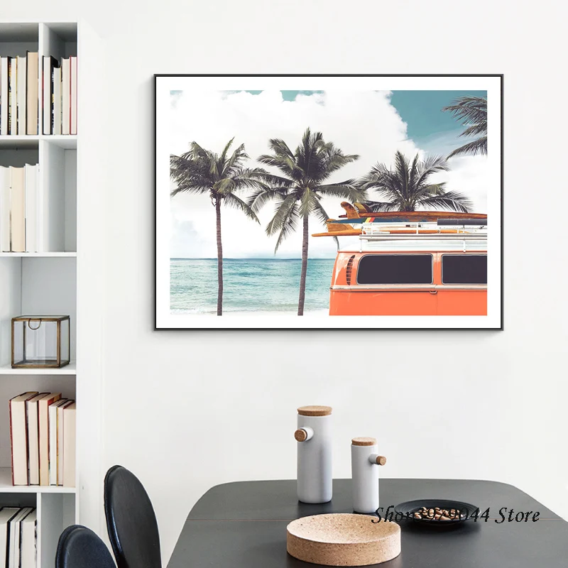 

Nordic Seascape Coconut Tree Picture Posters And Prints Green Plant Travel Car Wall Art Canvas Painting Wall Pictures Unframed