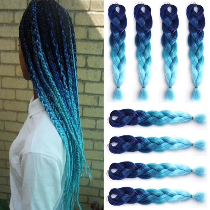 1piece 24" Ombre Kanekalon Braiding Hair Two Tone Blue Sky Blue Braid