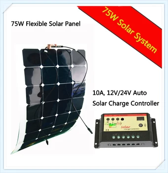 

flexible solar panel 75w Connection Box in front or on back with wire 1M for 12V battery charge system; RV; Boat; Camper