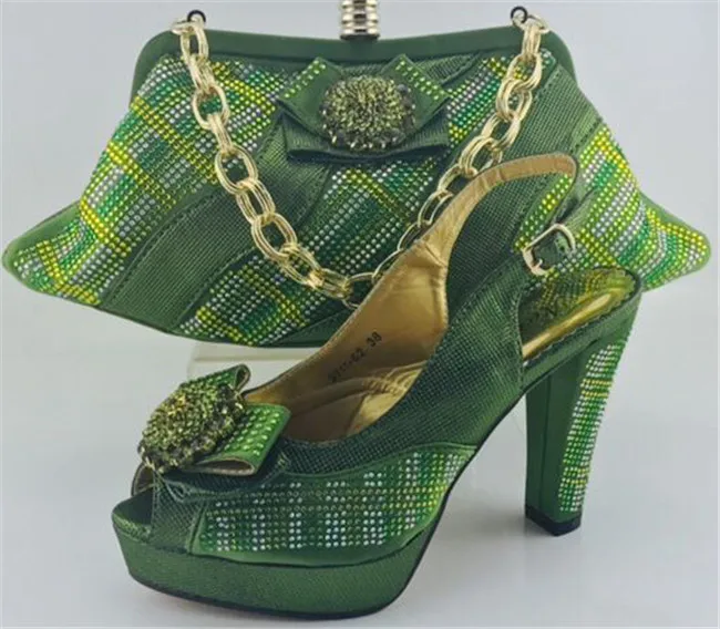

Amazing Shoes And Macthing Bag Set For Party Fashion High Heels Sandal With Handbag Set For  ME6606 green