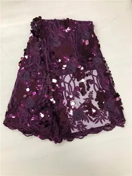 

2019 High Quality African Lace Fabric Gold , Royal Blue French Net Embroidery Sequins Tulle Lace Fabric For Nigerian party Dress