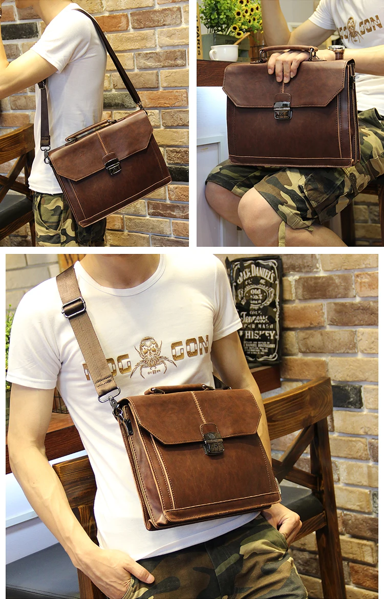 Винтажная мужская сумка, искусственная кожа Crazy Horse, портфель, мужские сумки-мессенджеры, кофейного цвета, модный портфель, 12 дюймов, сумка для ноутбука