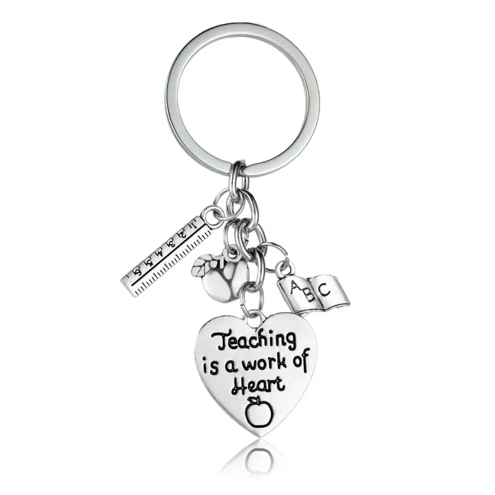 Благодарственные подарки для учителя брелок для ключей с логотипом Apple цепи удовлетворение Подарок для преподавателей брелок любовь подвеска в виде сердца