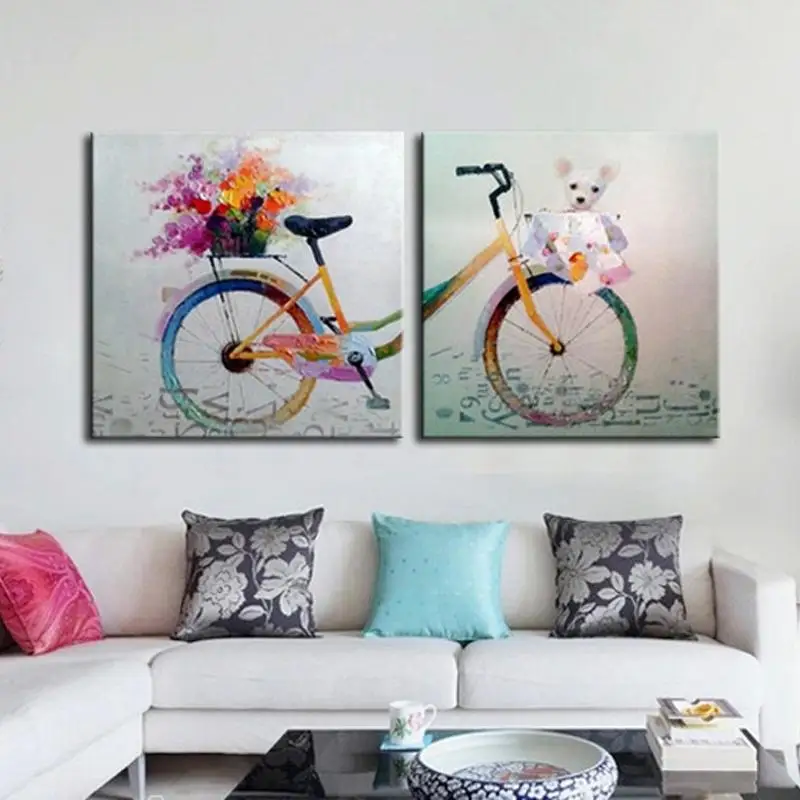 

Modualr Wall Pictures Hand Painted Bike Oil Paintings on Canvas Modern Abstract Bicycles Decorative Art Painting for Home Decor