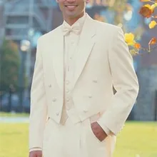 Классический стиль слоновой кости фрак смокинг жениха Мужские свадебные костюмы выпускного вечера на заказ(куртка+ брюки+ жилет+ галстук) K: 340