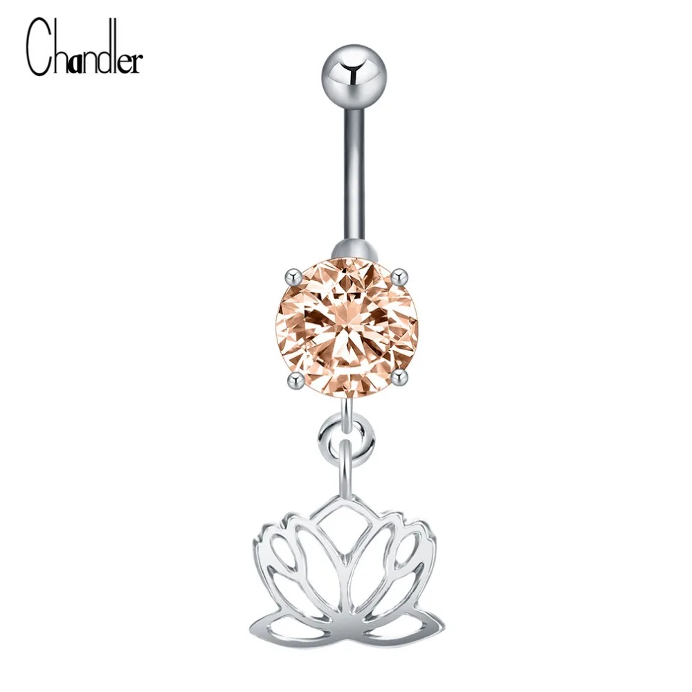 083 51 De Réductionfait à La Main Totem Bouddhiste Chanceux Fleur De Lotus Nombril Anneau Funky Corps Bijoux Haltère Cristal Dangle Nef Piercing