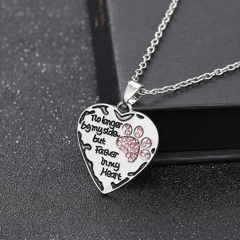 

Ladies fashion heart-shaped pendant necklace silver plated heart-shaped dog claw rhinestone alloy fashion chain