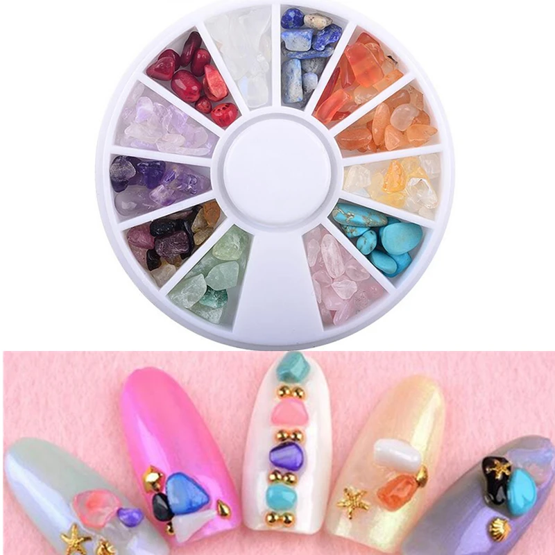 

12 Colors Irregular Natural Stone 3D Tips Crystal Gems Nail Art Decoration Wheel DIY Beauty Jewelry Accessories Manicure Tools