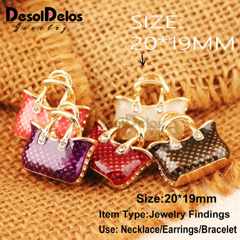 

10pcs High Quality Fashion Enamels Charms Gift Multicolor Handbag Alloy Pendant Bracelet Necklace Jewelry Accessories DIY Craft