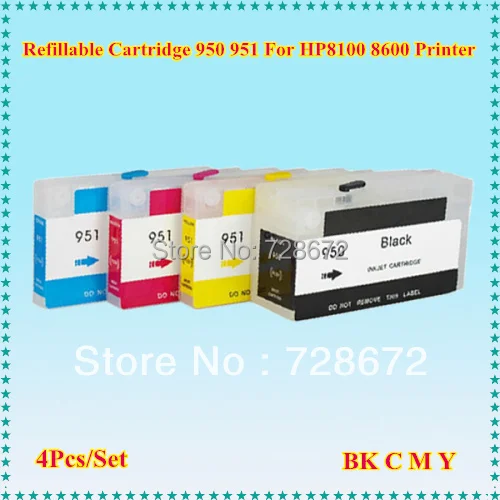 4pcs/set Refillable Ink Cartridge For hp 950 951 950XL 951XL With Chip