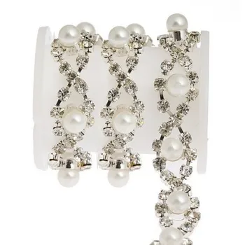 

Wholesale 1 yards"S" Shape Crossed Clear Crystal Pearls Embellishment Sewing Trim Rhinestones Trim Women Lace Trim T23
