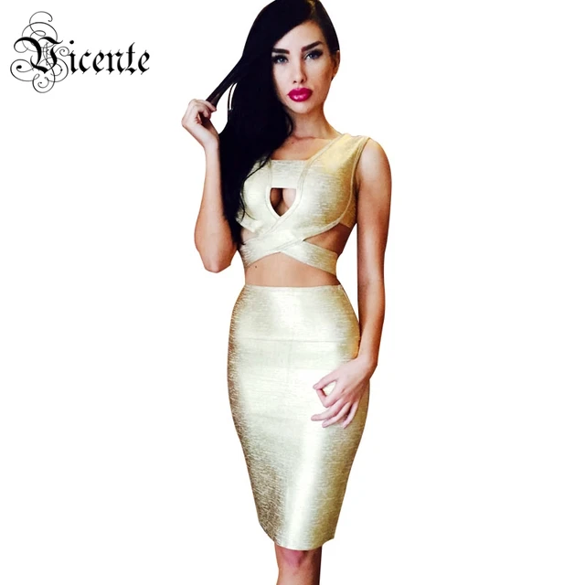 goregous top design gold oil print two pieces celebrity party bandage