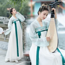 Китайский Hanfu платье Белый Hanfu для женщин династии Хань костюмы народный танец Китайская одежда косплей сценические костюмы BL1244