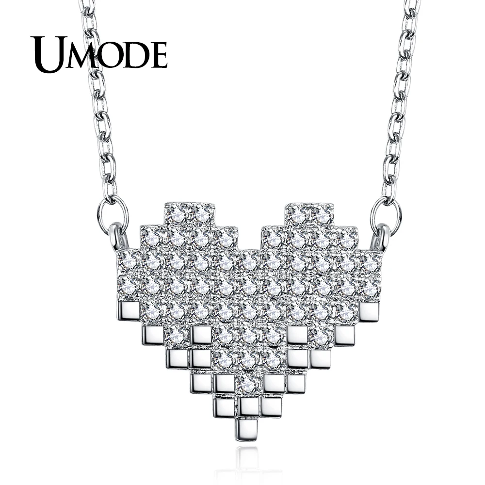 

UMODE Trendy Fashion Jewelry Charm CZ Crystal Paved Heart Pendant Necklace Women White Gold Color Collares Bijoux Femme AUN0239B