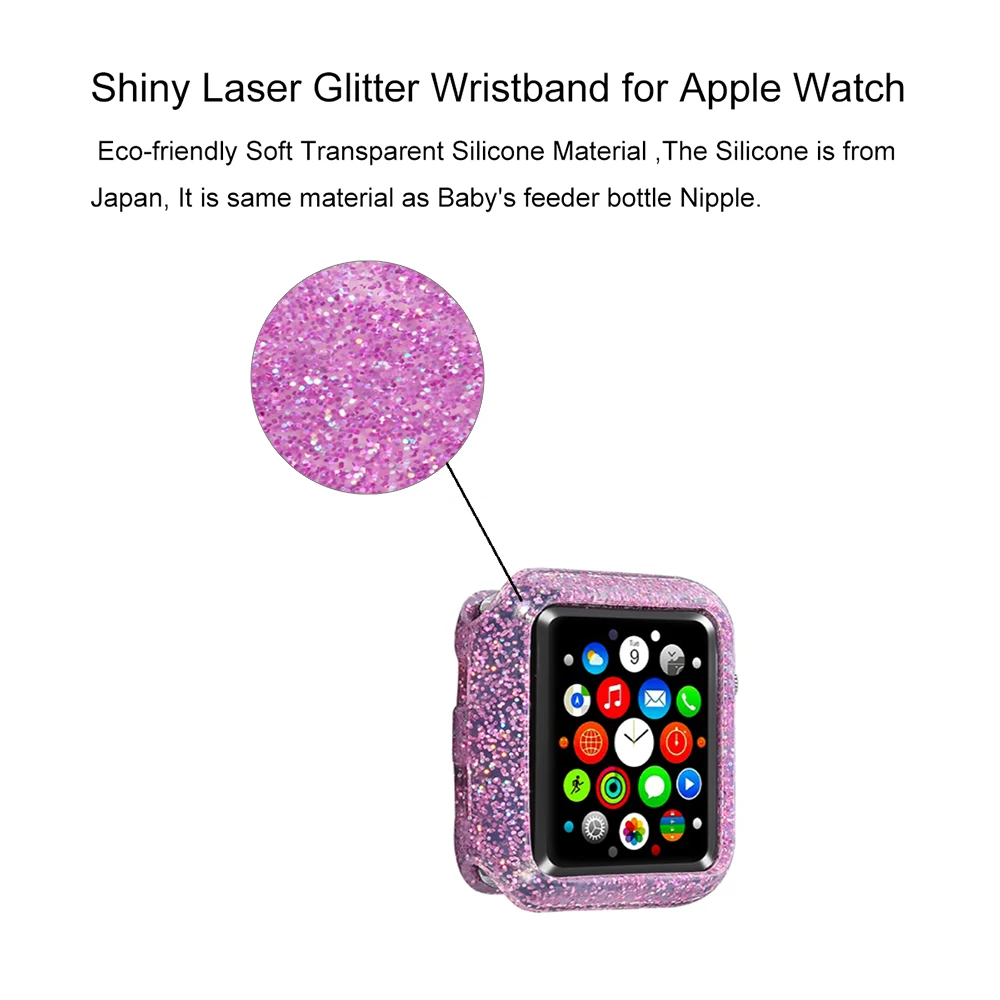 Модный 42 мм 44 38 40 Блестящий силиконовый чехол для Apple Watch i Series 4 3 2 1 сменный