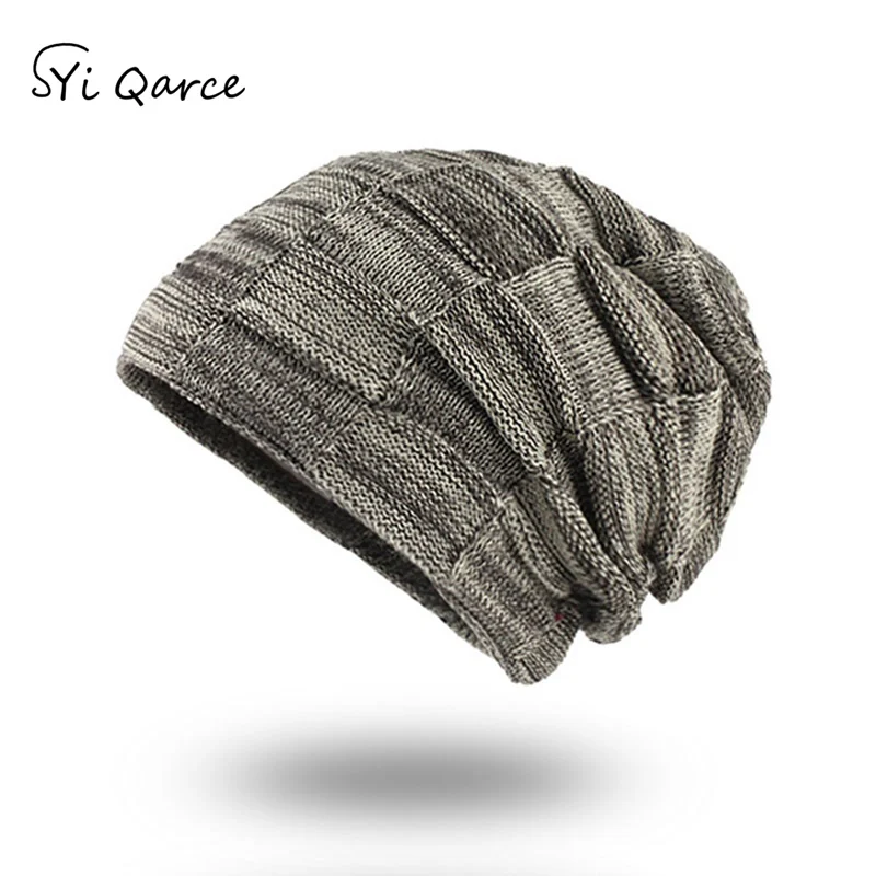 SYi Qarce, Skullies Beanies, зимняя вязаная шапка, мужская, супер теплая, шапка бини, шапка для мужчин и женщин, для спорта на открытом воздухе, для катания на коньках, шапка NM051-56 - Цвет: Khaki