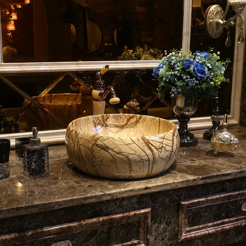 Фарфор тщеславия ванная комната раковины столешницы Керамика умывальник ванной комнате раковина круглый
