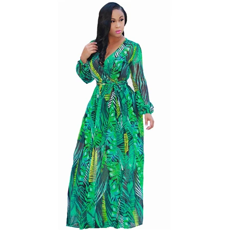 Стиль африканская женская одежда Дашики модный принт материал шифоновый с длинным рукавом платье супер Размер s M L-5XL 7029 - Цвет: green
