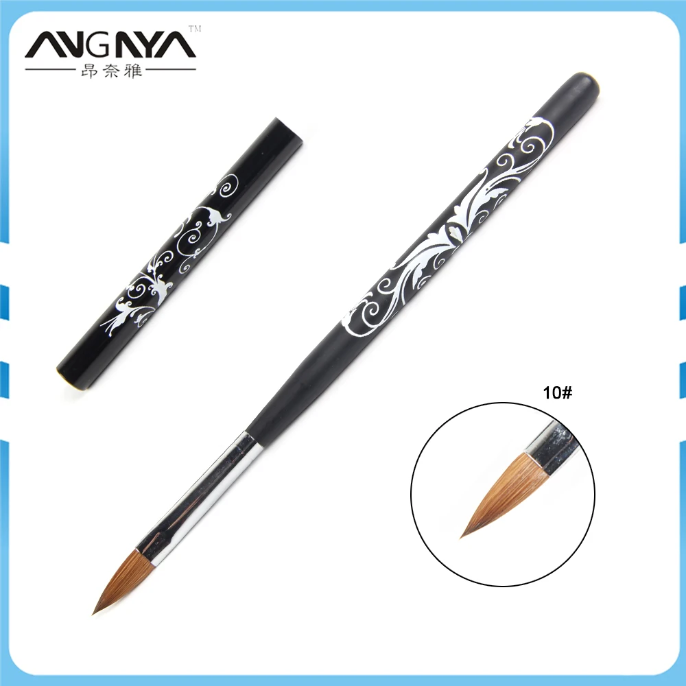

ANGNYA Kolinsky Acrylic Nail Art Brush No. 2/8/10 UV Gel Carving Pen Brush Flower Printing Design Liquid Powder DIY Nail Drawing