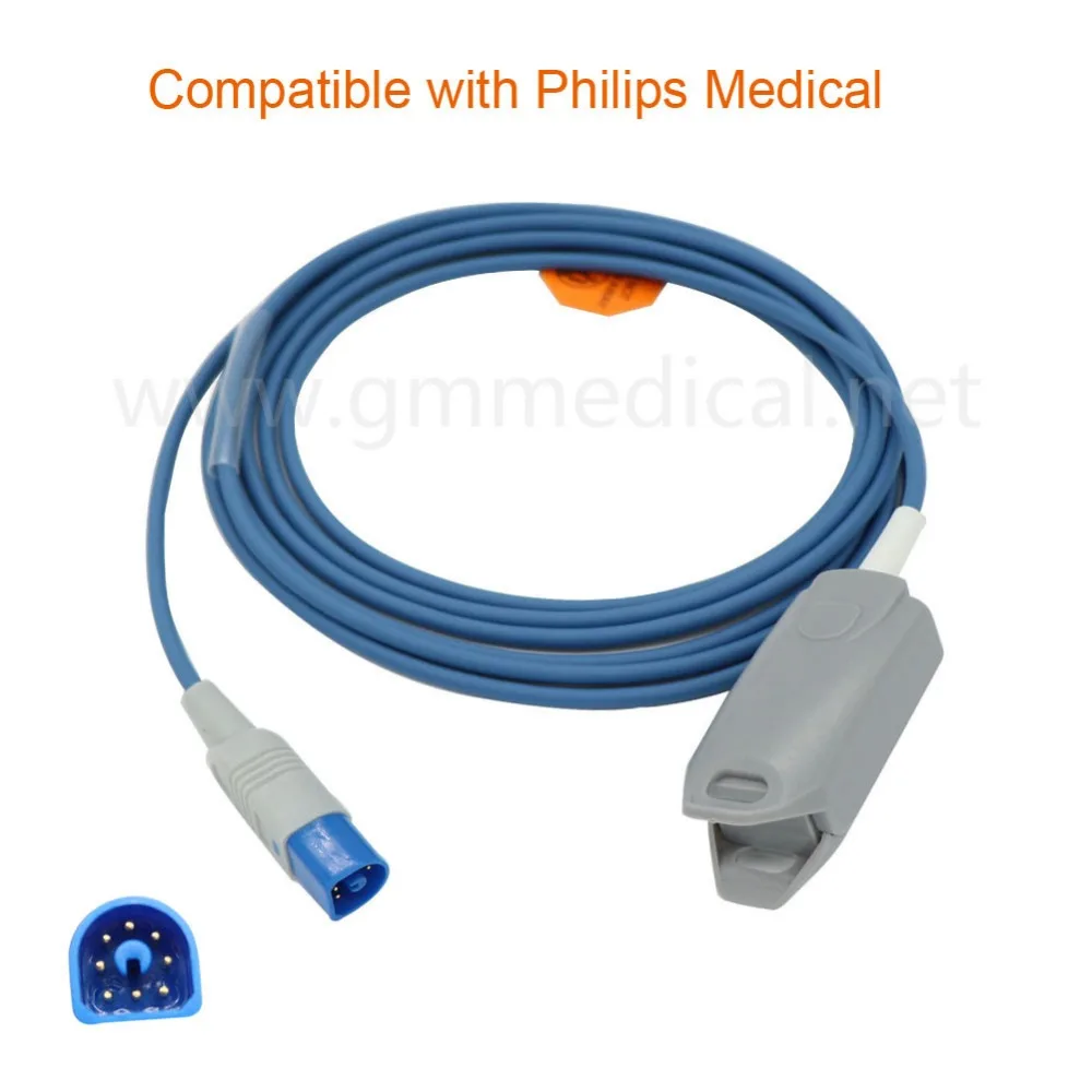 Совместим с Philips многоразовый датчик Spo2 на палец для взрослых монитора пациента 8
