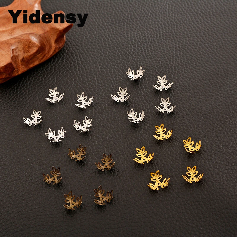 

100pcs Metal Flower End Cap 15mm Hollow Filigree Leaf Beads Caps Base Gold Silver Color for DIY Jewelry Making Findings