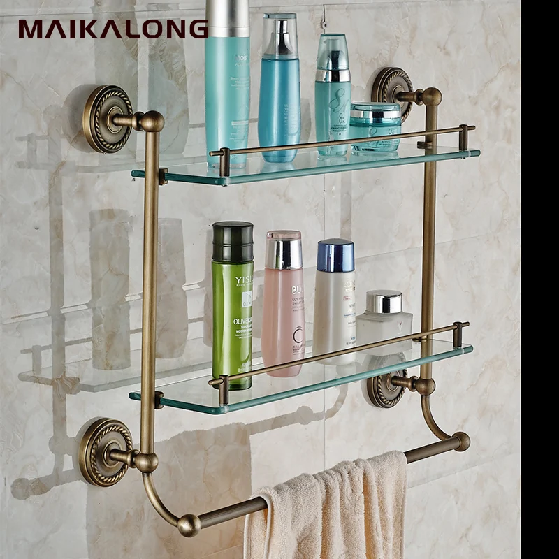 copper Bathroom Accessories antique bronze Finish With Tempered Glass